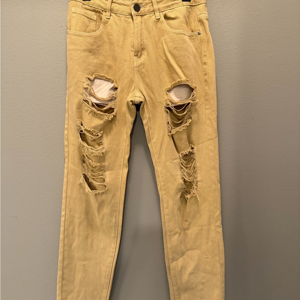 Men's Ripped Skinny Jeans in Tan